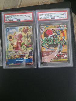 Pokémon and one piece PSA 10 slabs