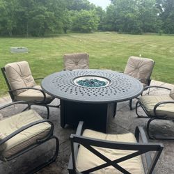 Outdoor Aluminum Propane Patio Set With Fire Pit