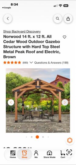 Norwood 14x12 ft Cedar Wood Outdoor Gazebo