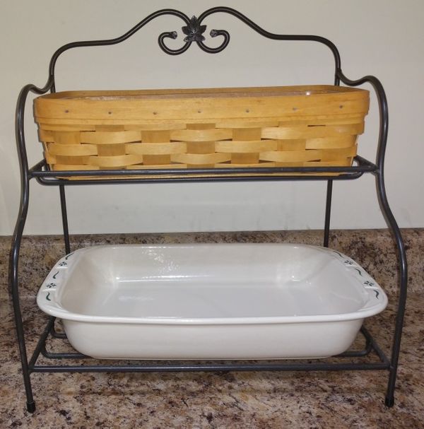 Longaberger small wrought iron bakers rack, Longaberger dish 13\ Longaberger small wrought iron bakers rack, Longaberger dish 13\