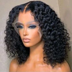 Curly Human Hair Short BOB Wigs Deep Wave Transparent  PrePlucked Bleached Knots