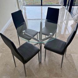 Black Dining Chair W/ Glass Chrome Table 