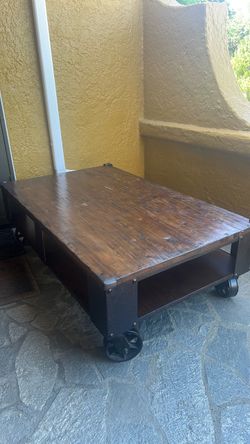 Industrial Wood Coffee Table with Wheels