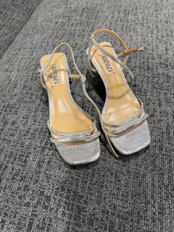 Badgley Mischka Silver Strappy Heeled Sandals
