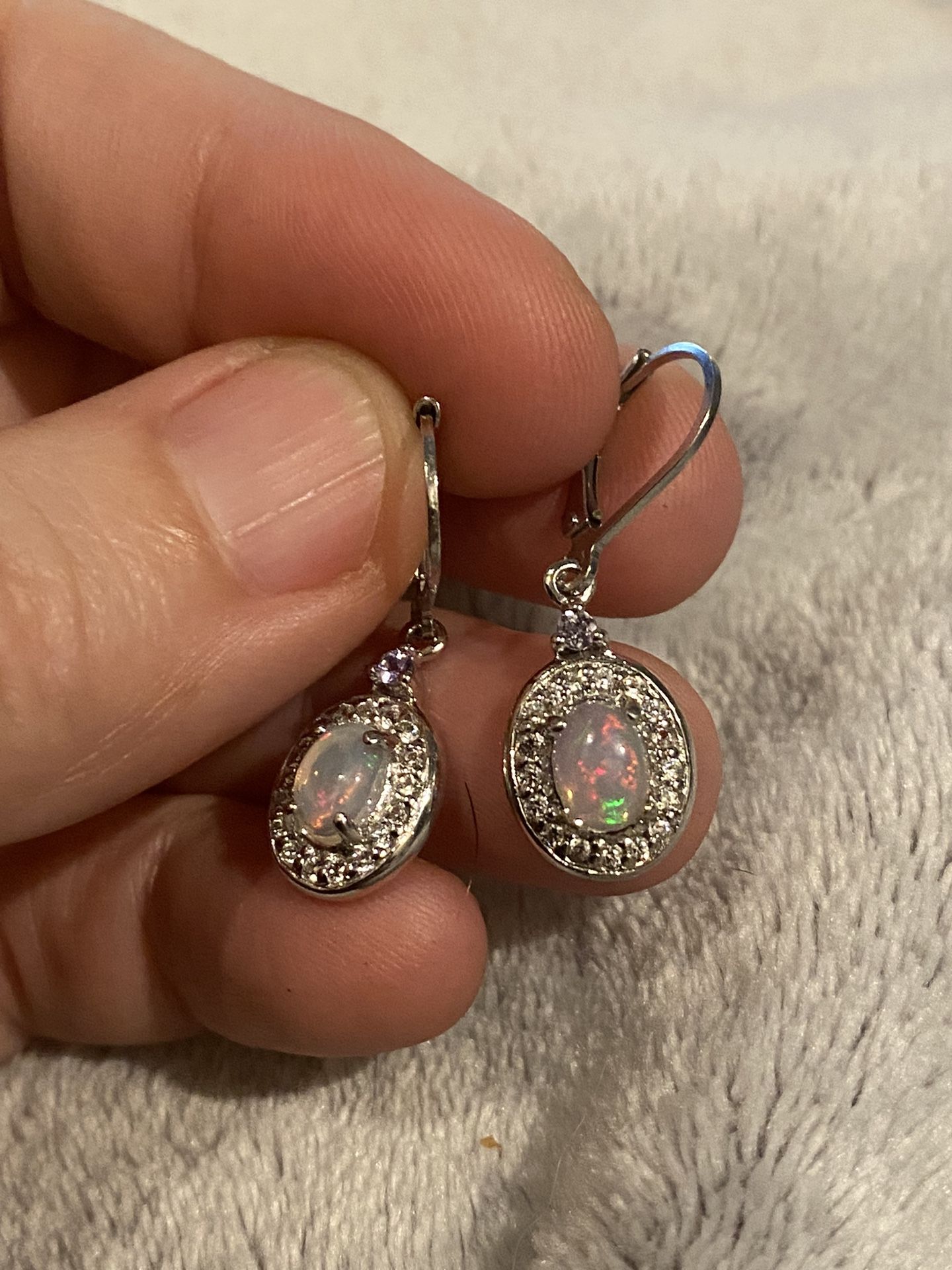 Premium Ethiopian Welo Opal, Tanzanite & White Lever Back Earrings - new!
