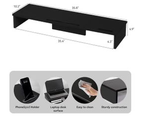 Dual Monitor Stand Riser with Phone Tablet Holder, 35.8in Large Monitor Stand for Desk, Computer Monitor Stand for 2 Monitors, Desk Shelf for Top of D