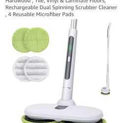 Cordless Electric Spin Mops for Hardwood , Tile, Vinyl & Laminate Floors, Rechargeable Dual Spinning Scrubber Cleaner , 4 Reusable Microfiber Pads