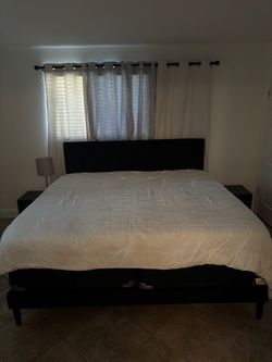Black Upholstered King Bed Frame with Bed