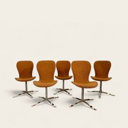 Vintage, MCM Set of (6) Orange Upholstered Gideon Kramer Ion Chairs, 1962 Seattle Worlds Fair