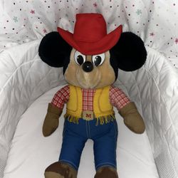 Vintage 1970s Knickerbocker Disney Mickey Mouse 18 inch Plush Cowboy Doll 