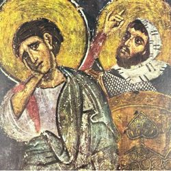 Saint John and Longinus Crucifixion Original Vintage Fine Art Print Italy Poster Medieval Bulgaria Wall Painting Artist Antique Collectible Printed 