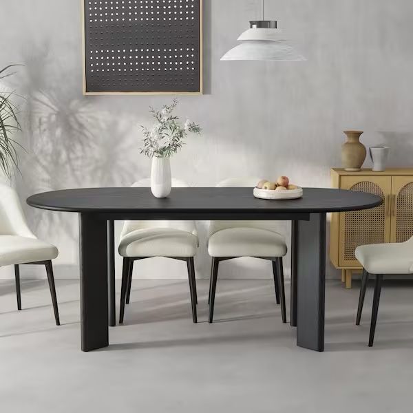 George Modern Oval Black Oak Wood Top 67 in. 4 Legs Dining Table Seats 6