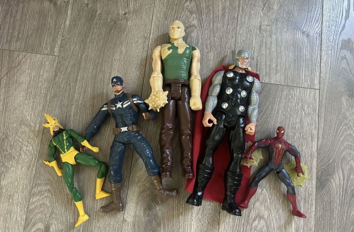 5 Action Heroes Figures Thor Captain America Spider-Man Electro Sandman