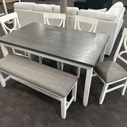 Gray and white farmhouse table set