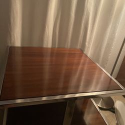 Mid-Century Modern 3-Tier Architectural Chrome & Wood Cube Side Table (Eames / Knoll Style - 24x24x24)