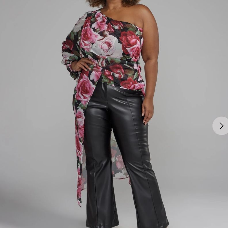 New York & Company Plus Asymmetrical Floral Top 1X