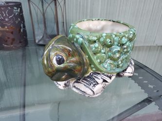 Vintage 1970's/1980's Ceramic Anthromorphic Turtle with Tennis Shoes Planter