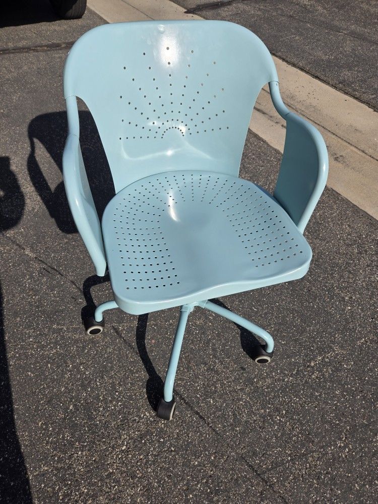 Vintage IKEA Roberget Blue Metal Swivel Adjustable Office Desk Chair