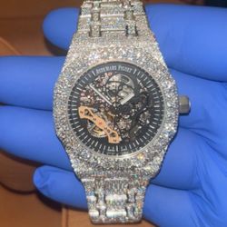 Bust Down AP ROYAL OAK All White SKELETON 41MM - FULLY ICED OUT  ( VVS1 Lab 💎 )