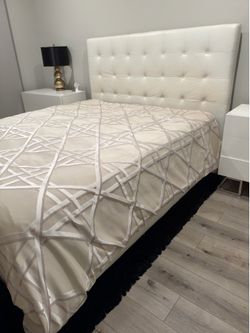 Custom White Tufted California King Headboard + Bed Frame