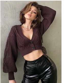 Fashion Nova Brown Crop Knit Sweater