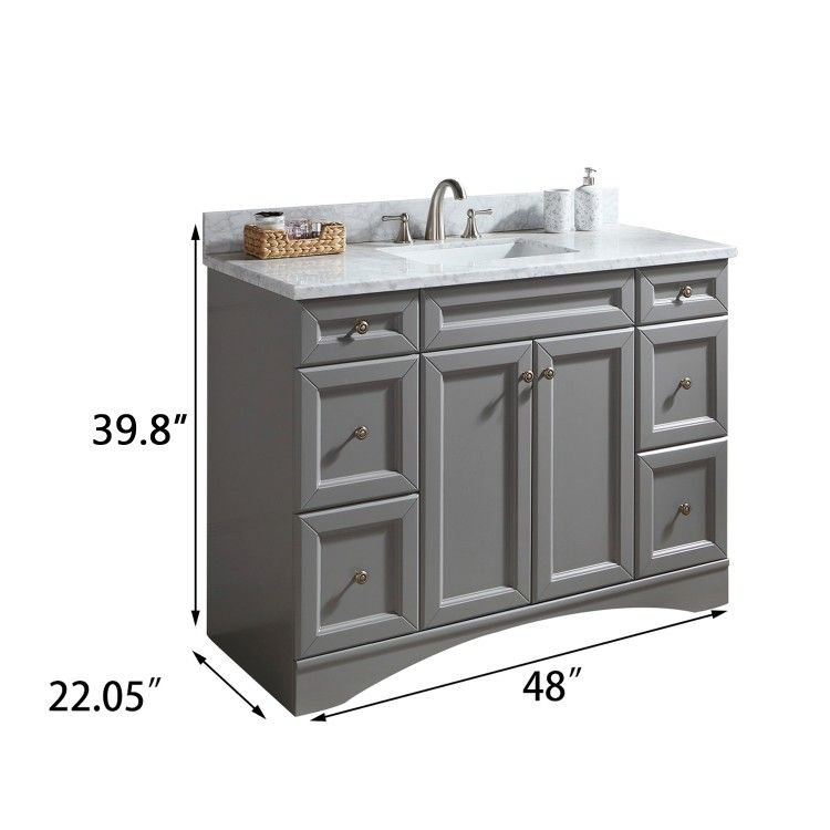Virtu USA Elise 48 inch Single Bathroom Vanity in Grey with Marble Top