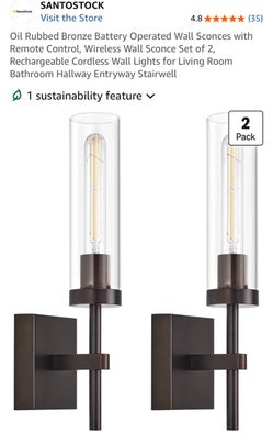 Wireless Wall Sconce Set of 2 Oil Rubbed Bronze Battery Operated