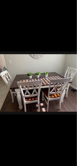 Farmhouse Dining Table Set with bench  4 Chairs