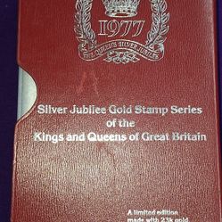1977 Limited Edition Silver Jubilee Gold Stamp Series of the Kings and Queens of Great Britain collection Gleaming 23K gold Stamps With 12K White Gold