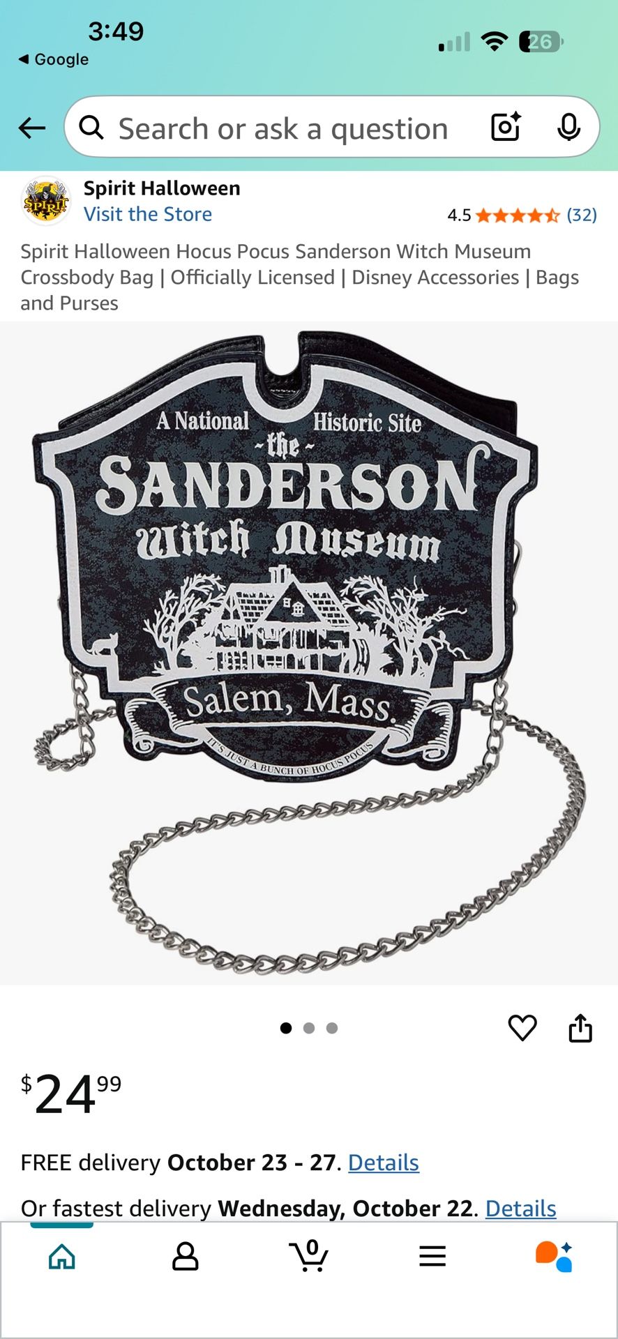 Spirit Halloween Hocus Pocus Sanderson Witch Museum Crossbody Bag | Officially Licensed | Disney Accessories | Bags and Purses