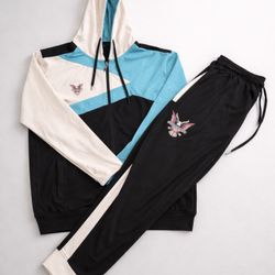 Diplomats Color Block Tracksuit (Large) – Black/Teal/Cream Set 