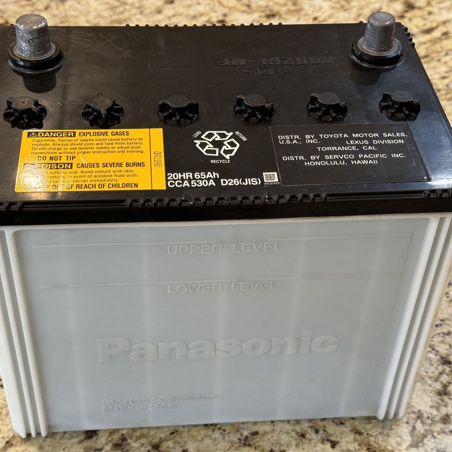 91% Health Panasonic 12 Volt Car Battery Group 24F 65Ah D26