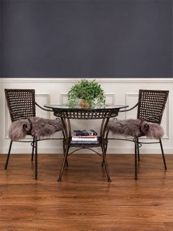 Vintage Wicker & Metal Bistro Set – Glass Table + 2 Chairs – Decor Not Included
