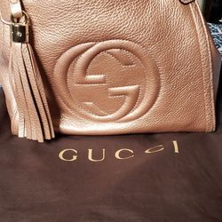 Gucci Pink Metallic Pebbled Leather Soho Shoulder Bag