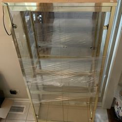 75” Tall beautiful Gold Brass Frame 5 Tier Shelves Glass China Cabinet Home Decor