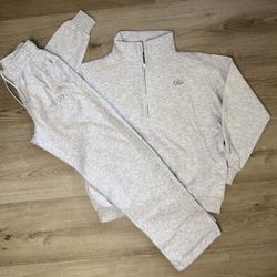 Light Gray 1/4 Zip Pullover Ad Pants Set 
