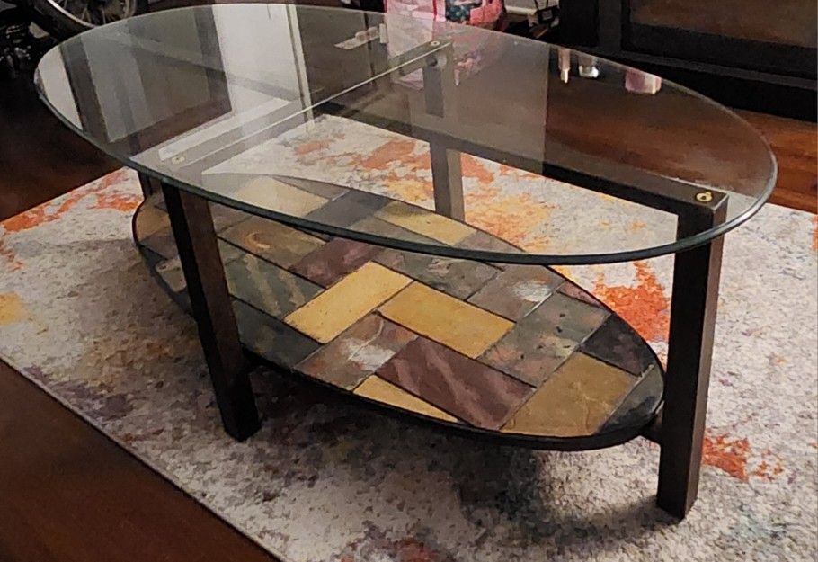 Glass Brown Metal Cocktail Table! 