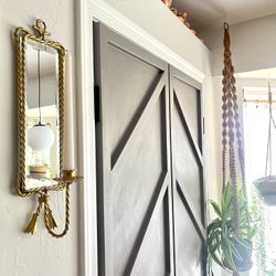 Vintage Mcm Midcentury Funky Twisted Brass Mirrored Candle Holder Sconce