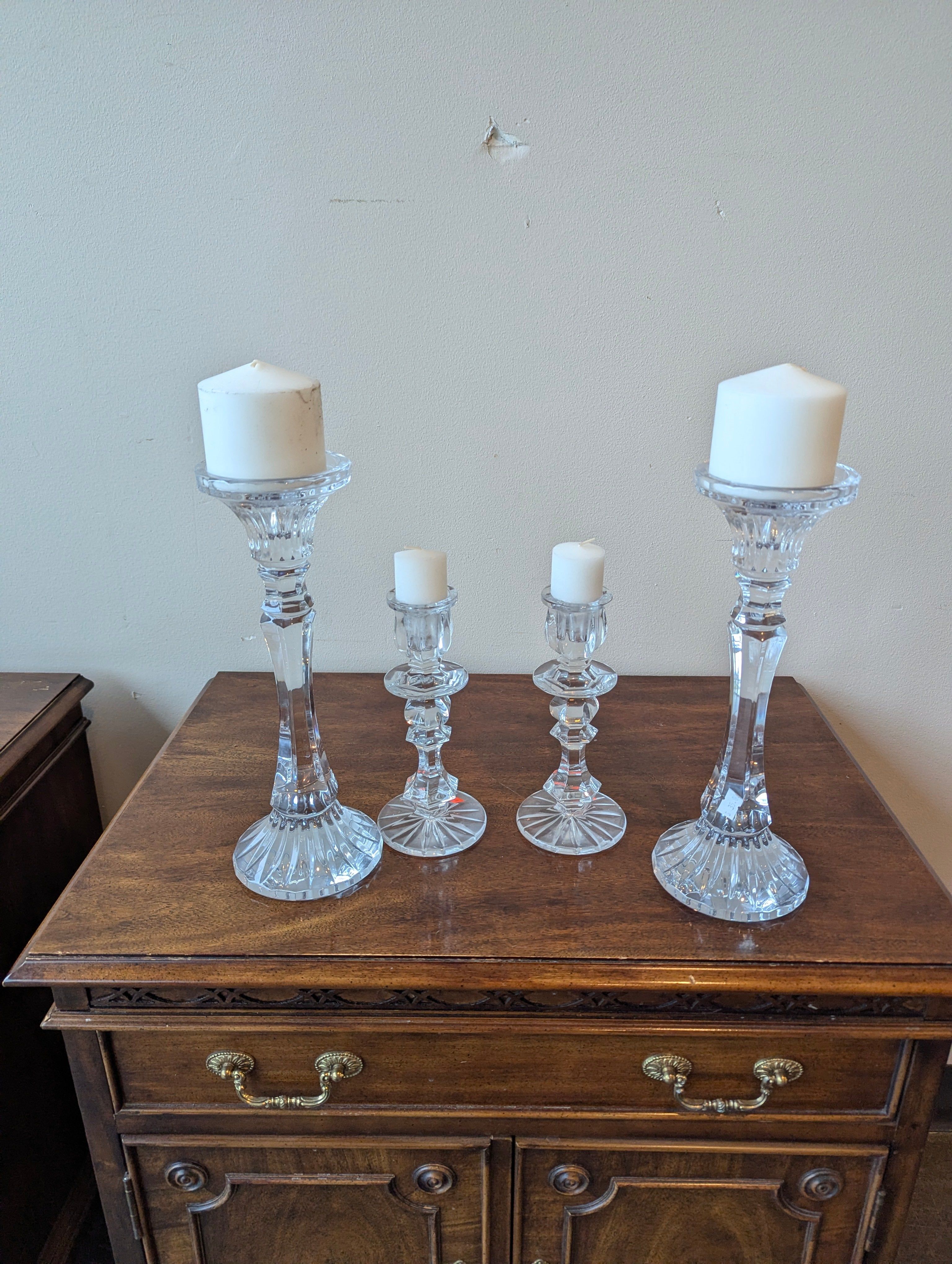 Assorted Clear Glass Candle Holder Set - Four Decorative Pillar Holders