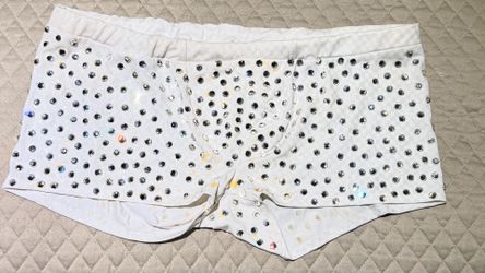 Men’s White Rhinestone Boxer Briefs / Performance Trunks – Size M