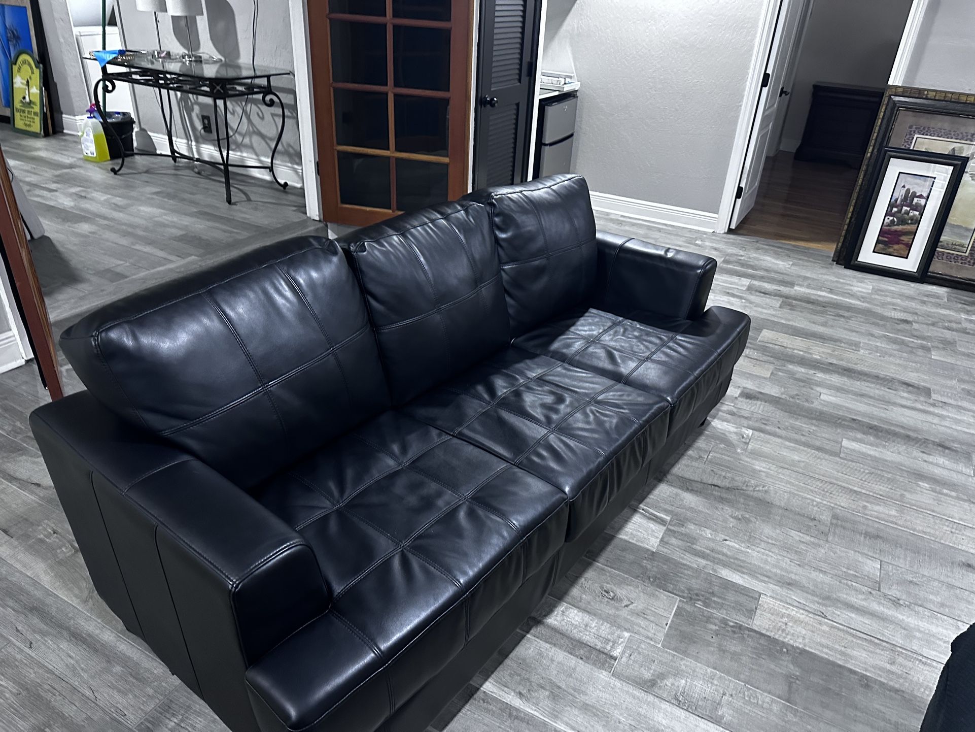 Queen Couch With Two Leather Chairs 