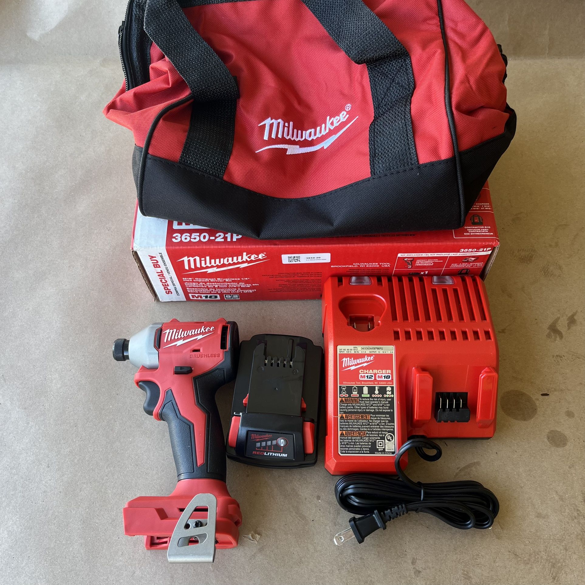 Milwaukee M18 18 Volt Lithium Ion Compact Brushless Cordless 1/4