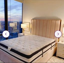 Luxury King bed with mattress gorgeous velvet and gold metal frame