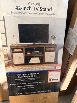 NEW Mainstays Parsons TV Stand – Canyon Walnut – Fits Up to 50” TV