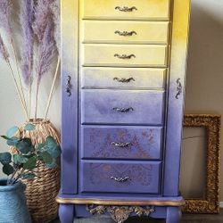 Large Refinished Floral Jewelry Armoire 