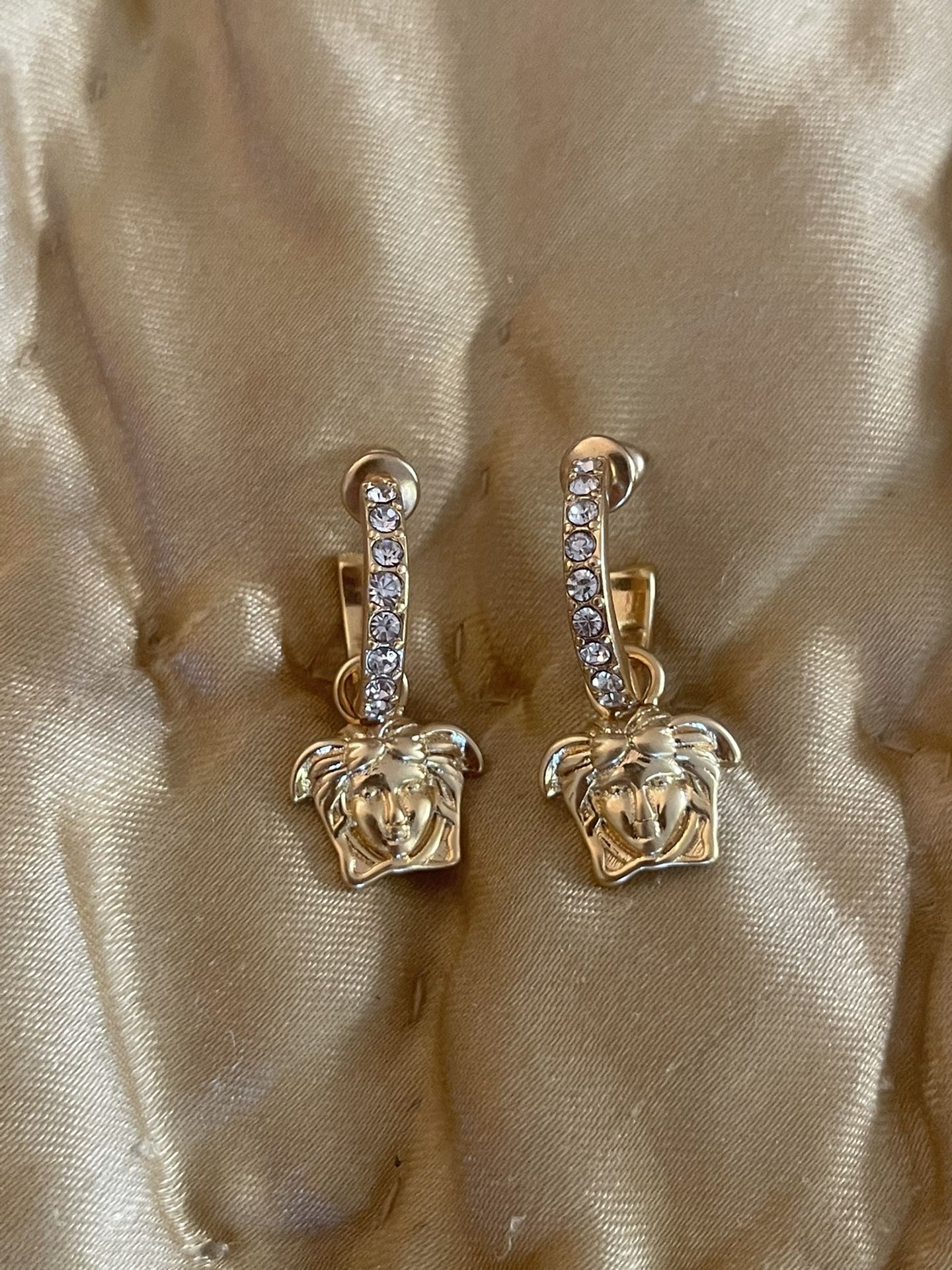 Versace Medusa Rhinestone Earrings Dangle Creole Earrings LIKE NEW. AUTHENTIC 