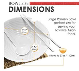 2 Sets of Ramen Bowl (White Melamine), 6pcs, 37oz Soup Bowls with Chopsticks and Spoons Set Thumbnail