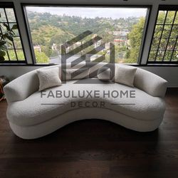 Boucle Sofa - Free Delivery ✅ Curved Boucle Sofa - Modern White Sofa 