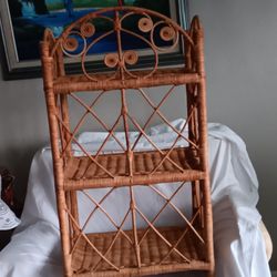 70s Boho Wicker Shelves Shelf Unit Standing Three Tier Decorative Display