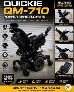 Quickie QM-710 Power chair w/ Attendant Joystick, Elevate and Fully Loaded High-end Quickie QM-710 rehab power chair in excellent condition. This is